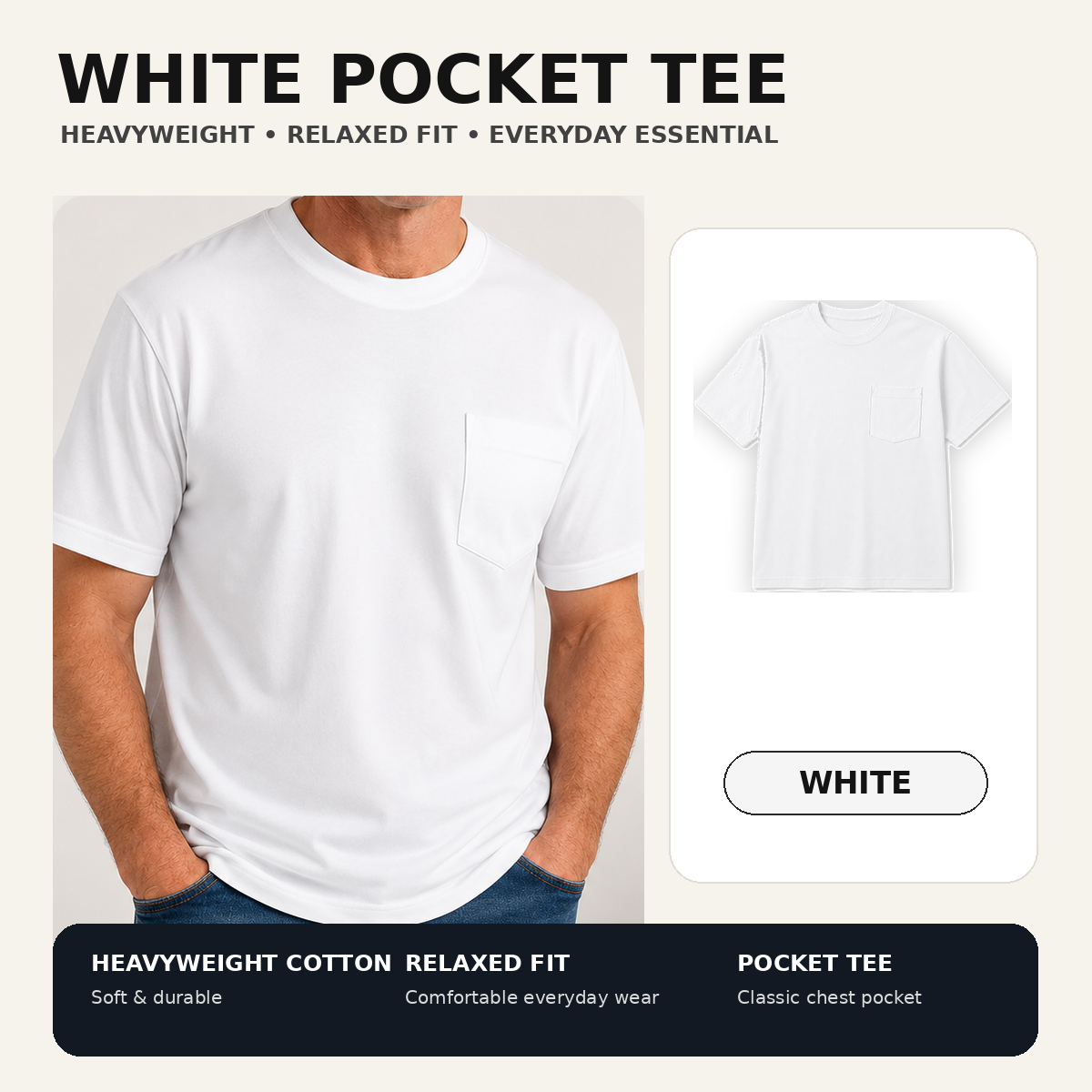 🔥Men's Heavyweight Cotton Pocket T-Shirt – Relaxed Fit Everyday Casual Tee