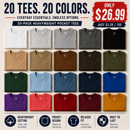 🔥Men's Heavyweight Cotton Pocket T-Shirt – Relaxed Fit Everyday Casual Tee