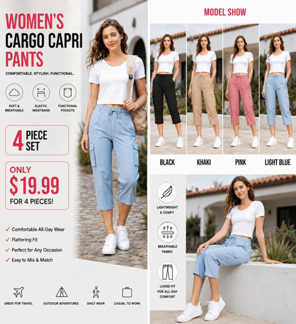 🔥Last Day:90% Off🔥Women's  Cargo Capri Pants – Lightweight Loose Fit Summer Pants
