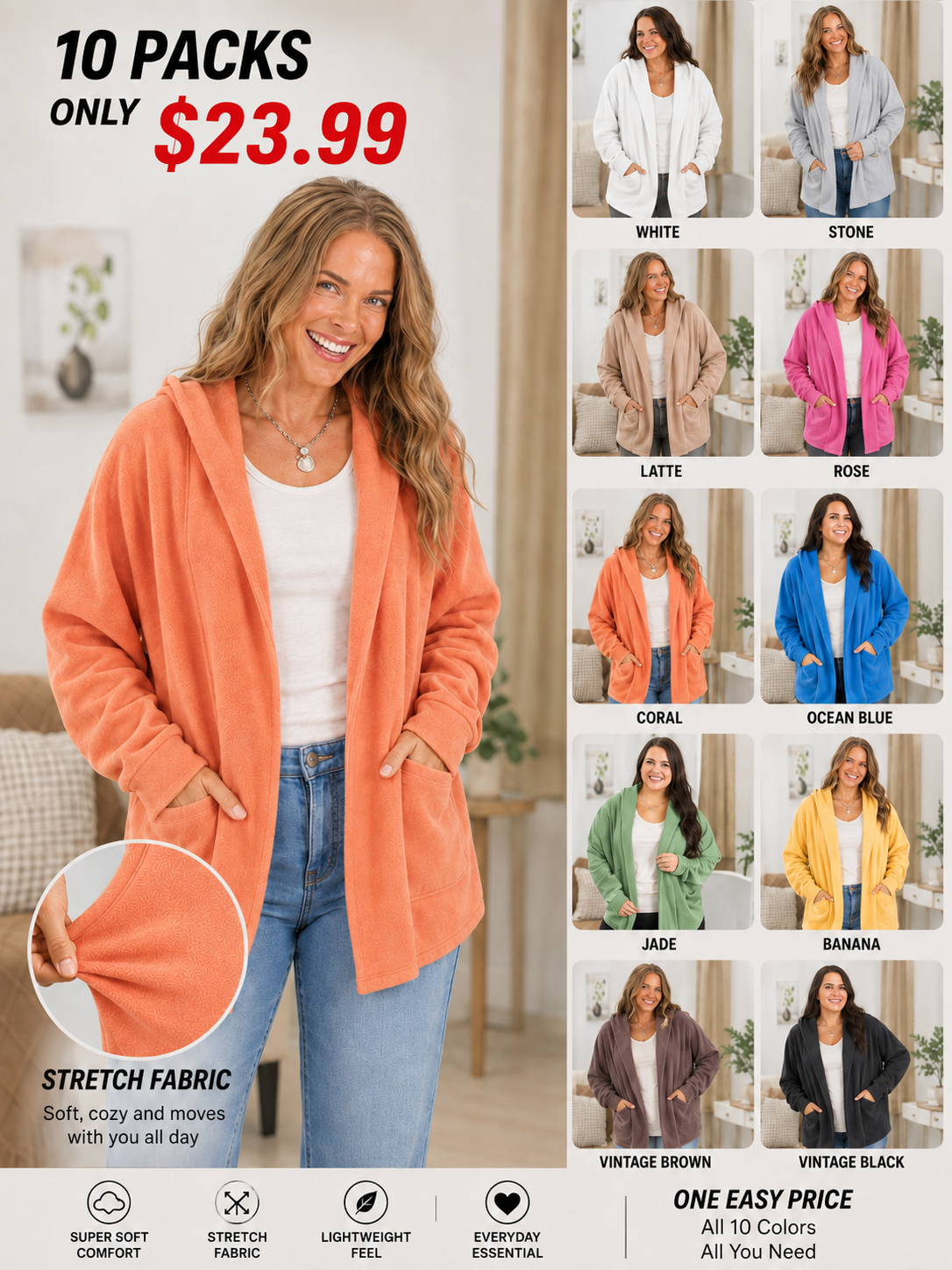 🔥 Cozy Campfire Relaxed Fit Hooded Cardigan with Pockets