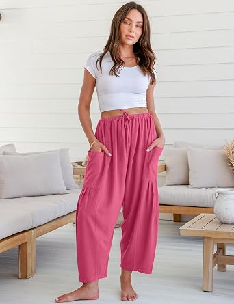Women's Linen Blend Wide Leg Pants with Pockets