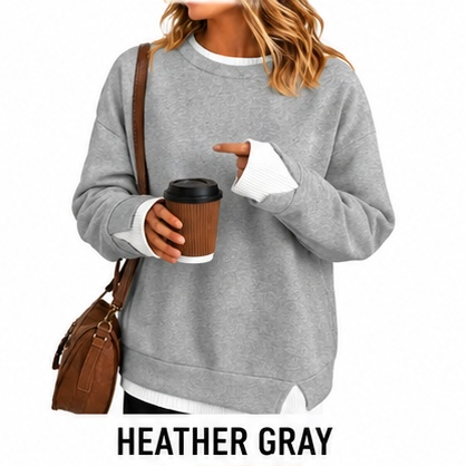 【LAST DAY SALE】Women's Oversized Layered Crewneck Sweatshirt - Ultra Cozy