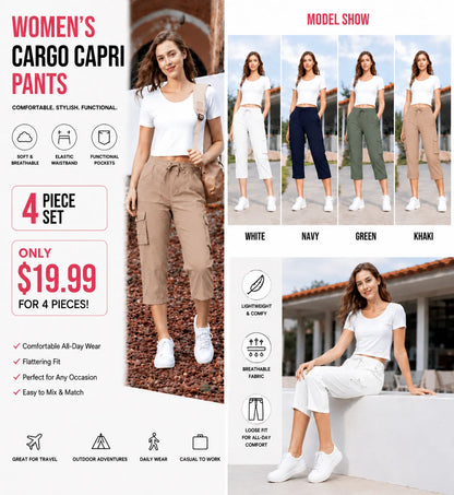 🔥Last Day:90% Off🔥Women's  Cargo Capri Pants – Lightweight Loose Fit Summer Pants