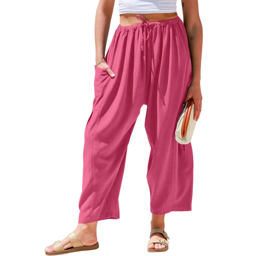 Women's Linen Blend Wide Leg Pants with Pockets
