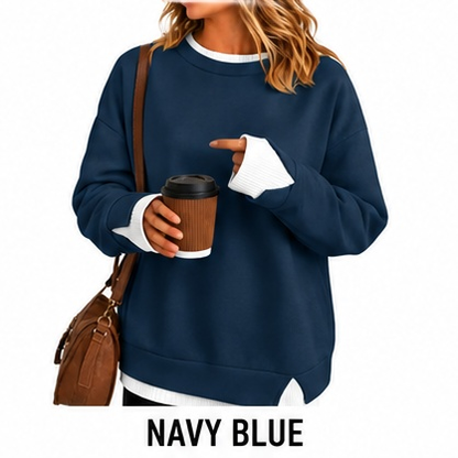 【LAST DAY SALE】Women's Oversized Layered Crewneck Sweatshirt - Ultra Cozy