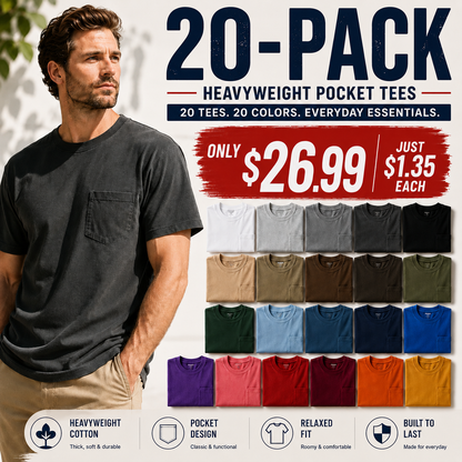🔥Men's Heavyweight Cotton Pocket T-Shirt – Relaxed Fit Everyday Casual Tee