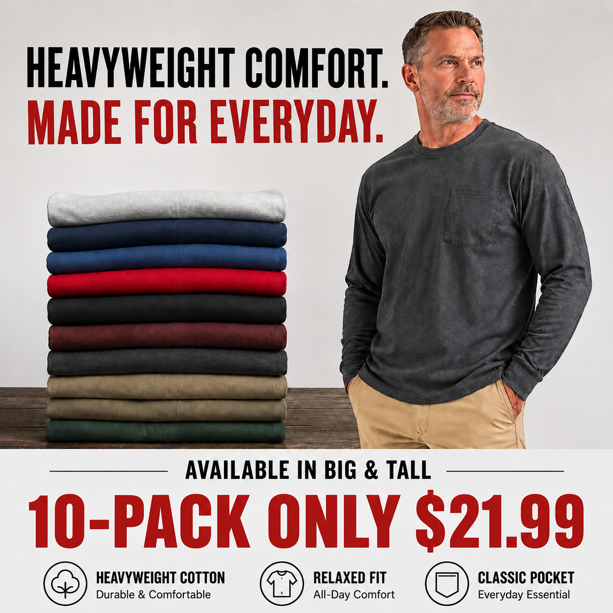 🔥Men's Heavyweight Cotton Pocket T-Shirt – Relaxed Fit Everyday Casual Tee