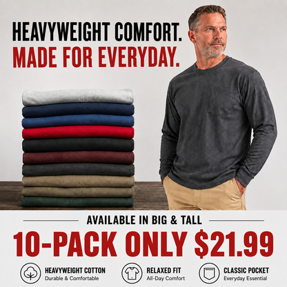 🔥Men's Heavyweight Cotton Pocket T-Shirt – Relaxed Fit Everyday Casual Tee
