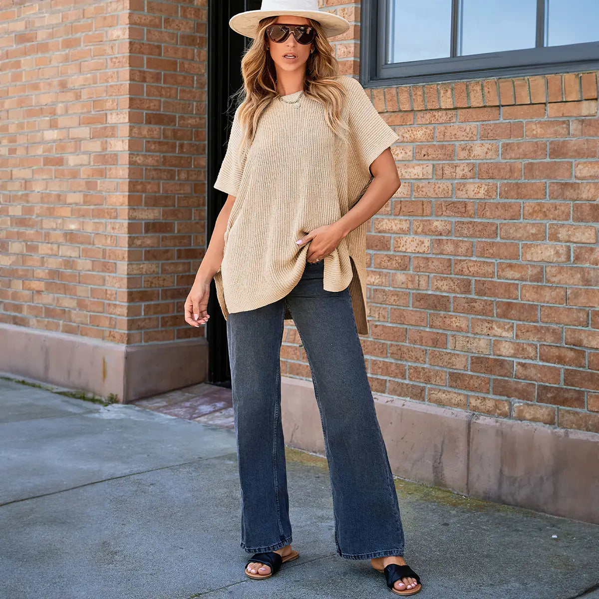 Women's loose knit top full outfit