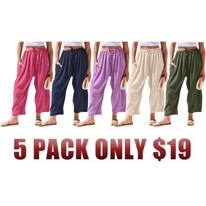 Women's Linen Blend Wide Leg Pants with Pockets