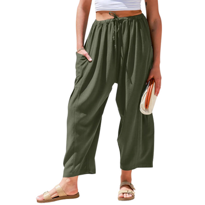 Women's Linen Blend Wide Leg Pants with Pockets