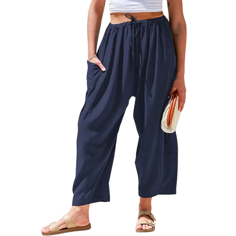 Women's Linen Blend Wide Leg Pants with Pockets