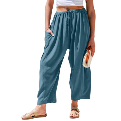 Women's Linen Blend Wide Leg Pants with Pockets