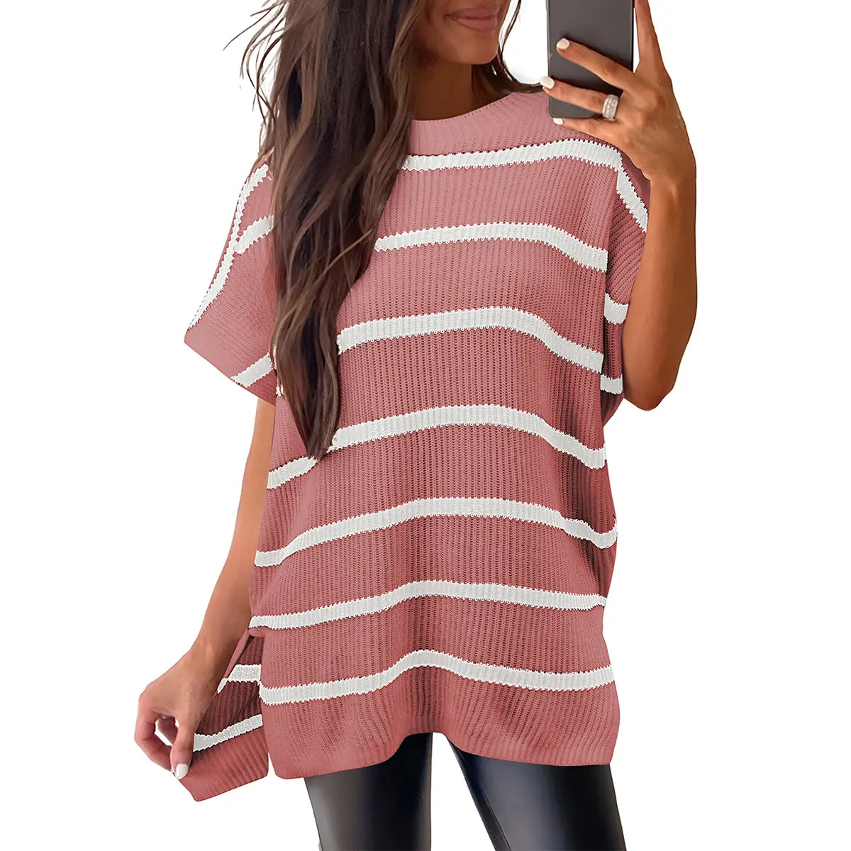 Rose stripe knit top