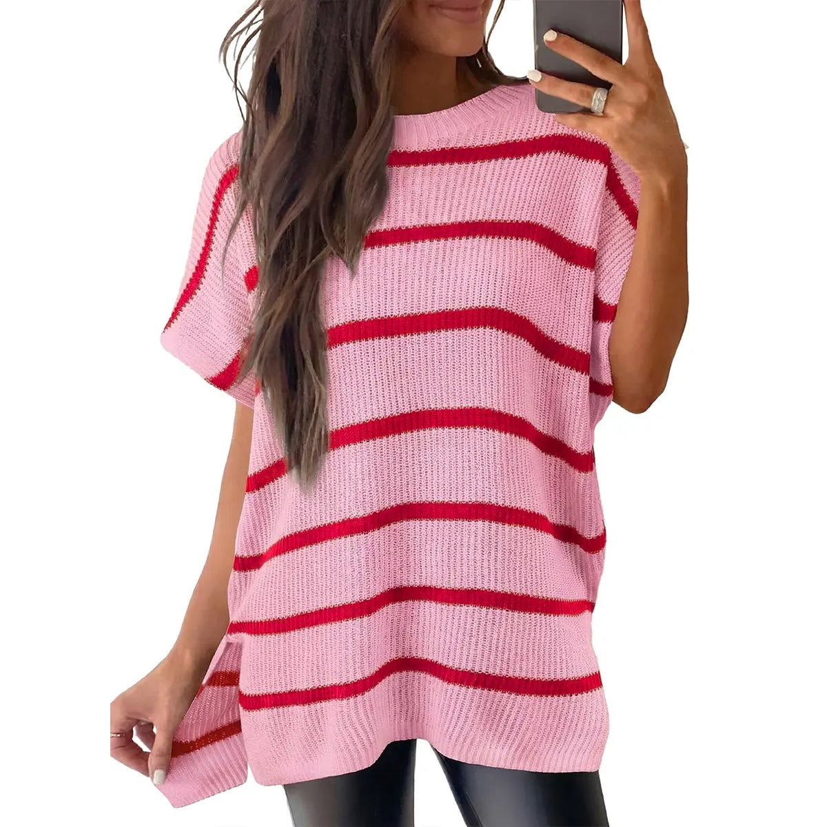 Pink stripe knit top
