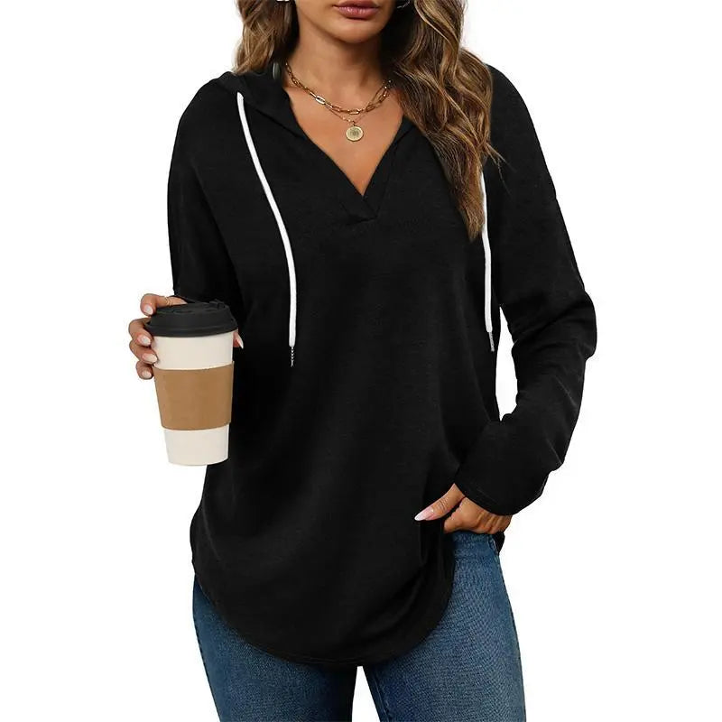 Women's Plaid V-Neck Hoodie Tunic - Soft Long Sleeve Sweatshirt