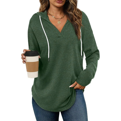 Women's Plaid V-Neck Hoodie Tunic - Soft Long Sleeve Sweatshirt