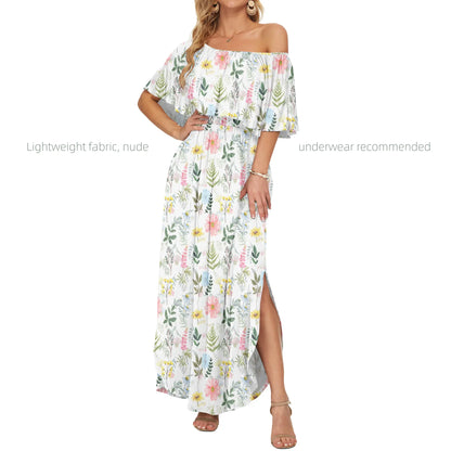 Women's Plus Size Off-Shoulder Floral Maxi Dress with Side Split