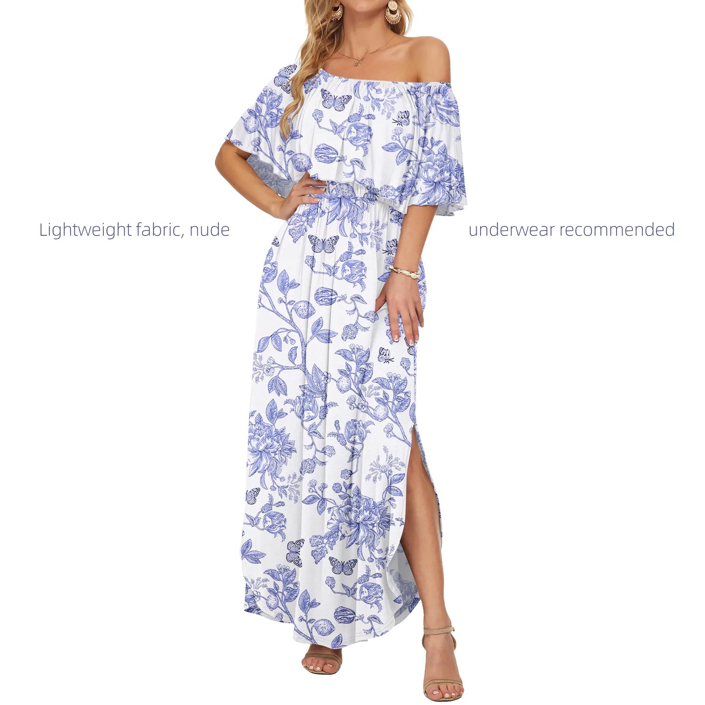Women's Plus Size Off-Shoulder Floral Maxi Dress with Side Split