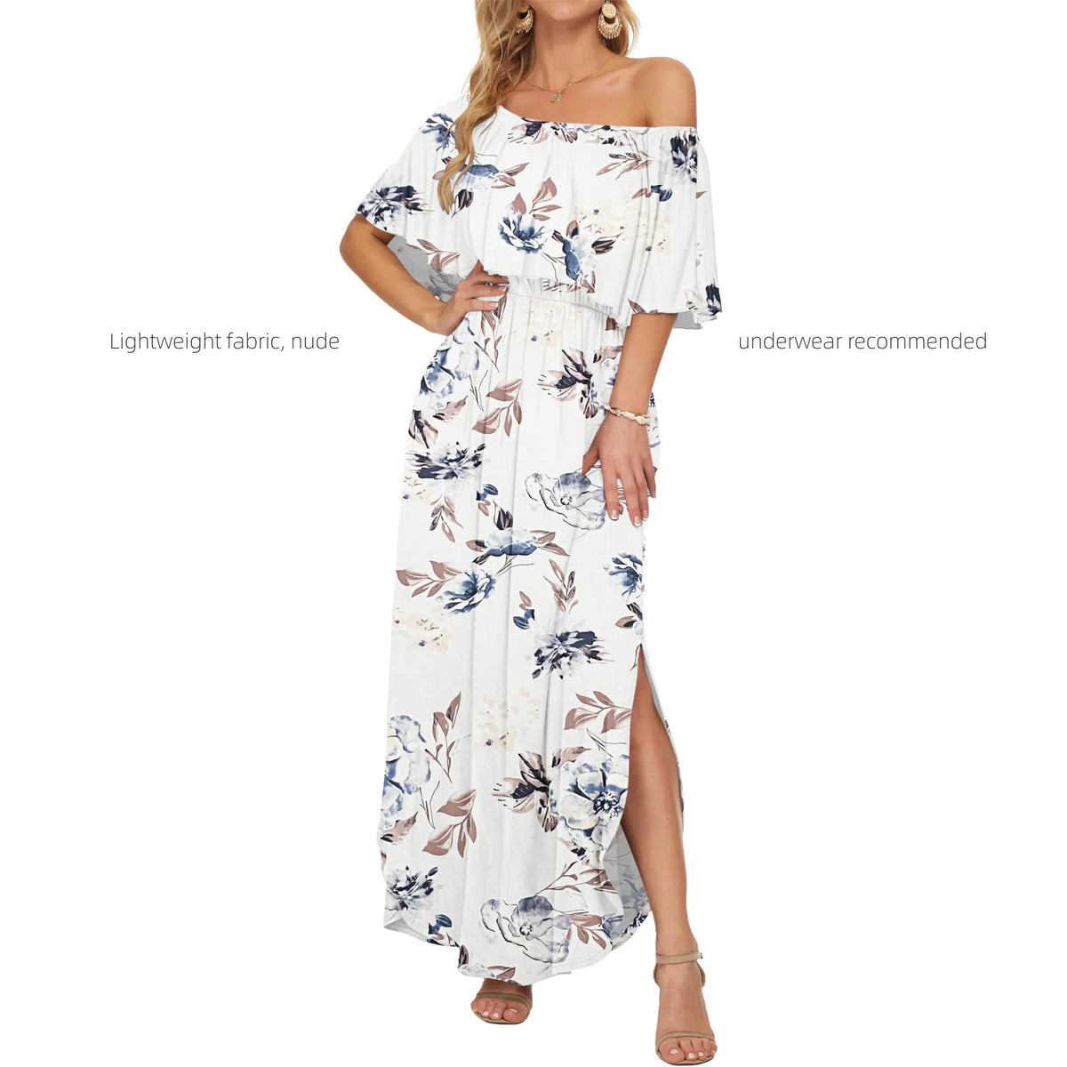 Women's Plus Size Off-Shoulder Floral Maxi Dress with Side Split