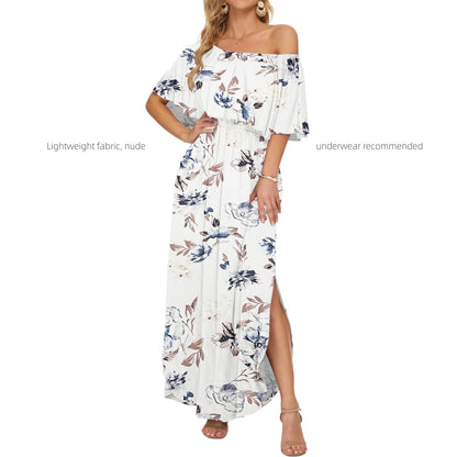 Women's Plus Size Off-Shoulder Floral Maxi Dress with Side Split