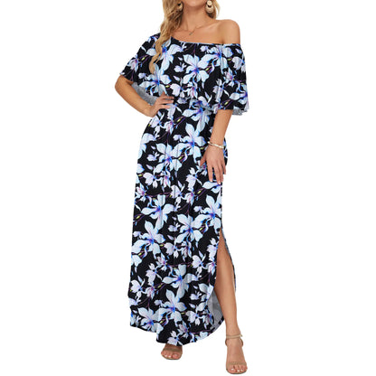 Women's Plus Size Off-Shoulder Floral Maxi Dress with Side Split