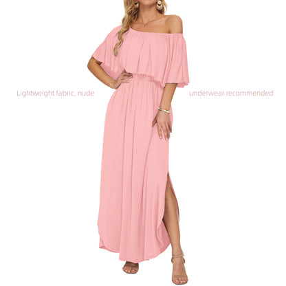 Women's Plus Size Off-Shoulder Floral Maxi Dress with Side Split