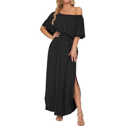 Women's Plus Size Off-Shoulder Floral Maxi Dress with Side Split
