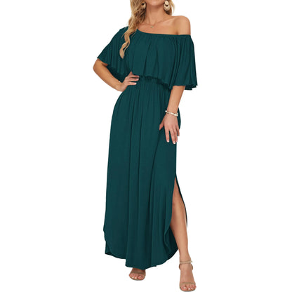 Women's Plus Size Off-Shoulder Floral Maxi Dress with Side Split