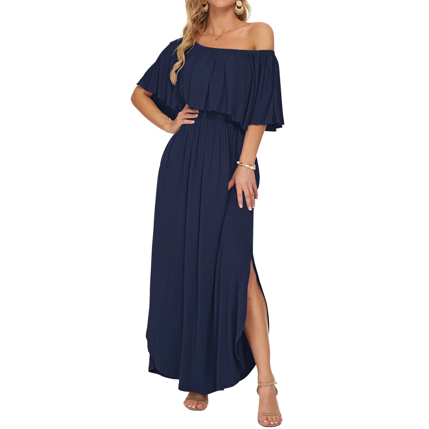 Women's Plus Size Off-Shoulder Floral Maxi Dress with Side Split