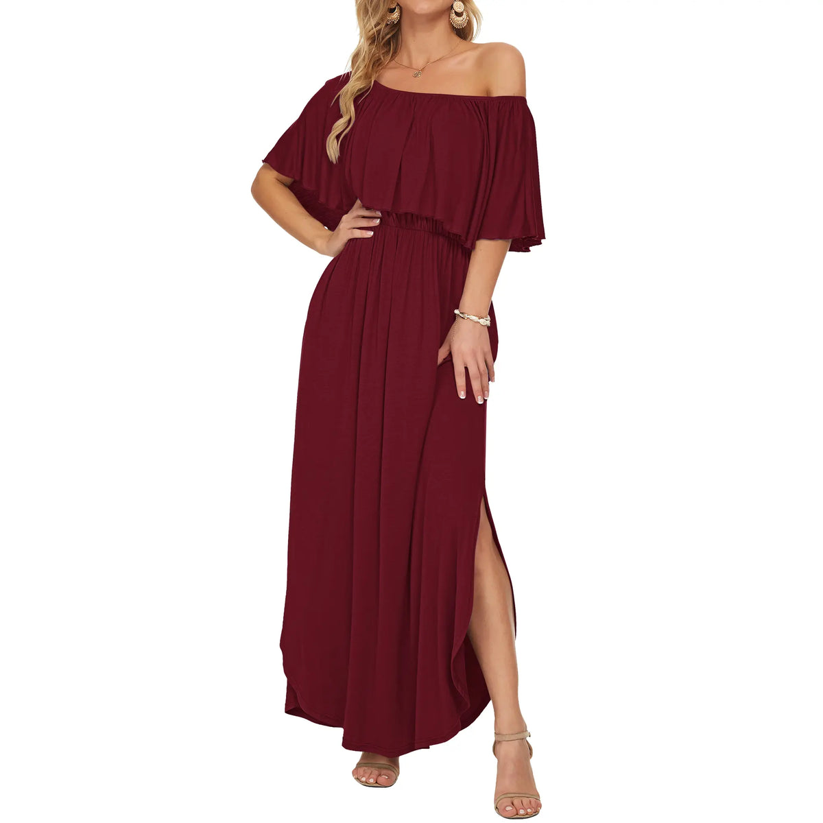 Women's Plus Size Off-Shoulder Floral Maxi Dress with Side Split