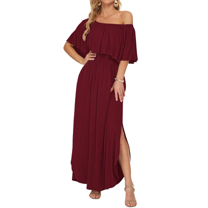 Women's Plus Size Off-Shoulder Floral Maxi Dress with Side Split