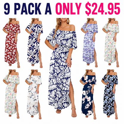 Women's Plus Size Off-Shoulder Floral Maxi Dress with Side Split