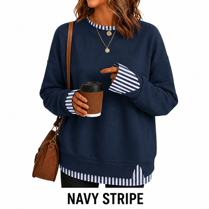 【LAST DAY SALE】Women's Oversized Layered Crewneck Sweatshirt - Ultra Cozy