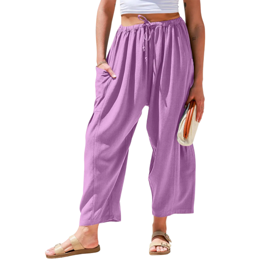 Women's Linen Blend Wide Leg Pants with Pockets