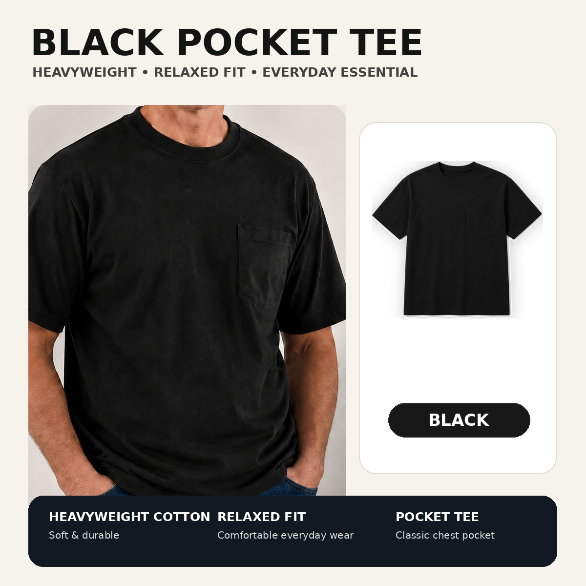 🔥Men's Heavyweight Cotton Pocket T-Shirt – Relaxed Fit Everyday Casual Tee