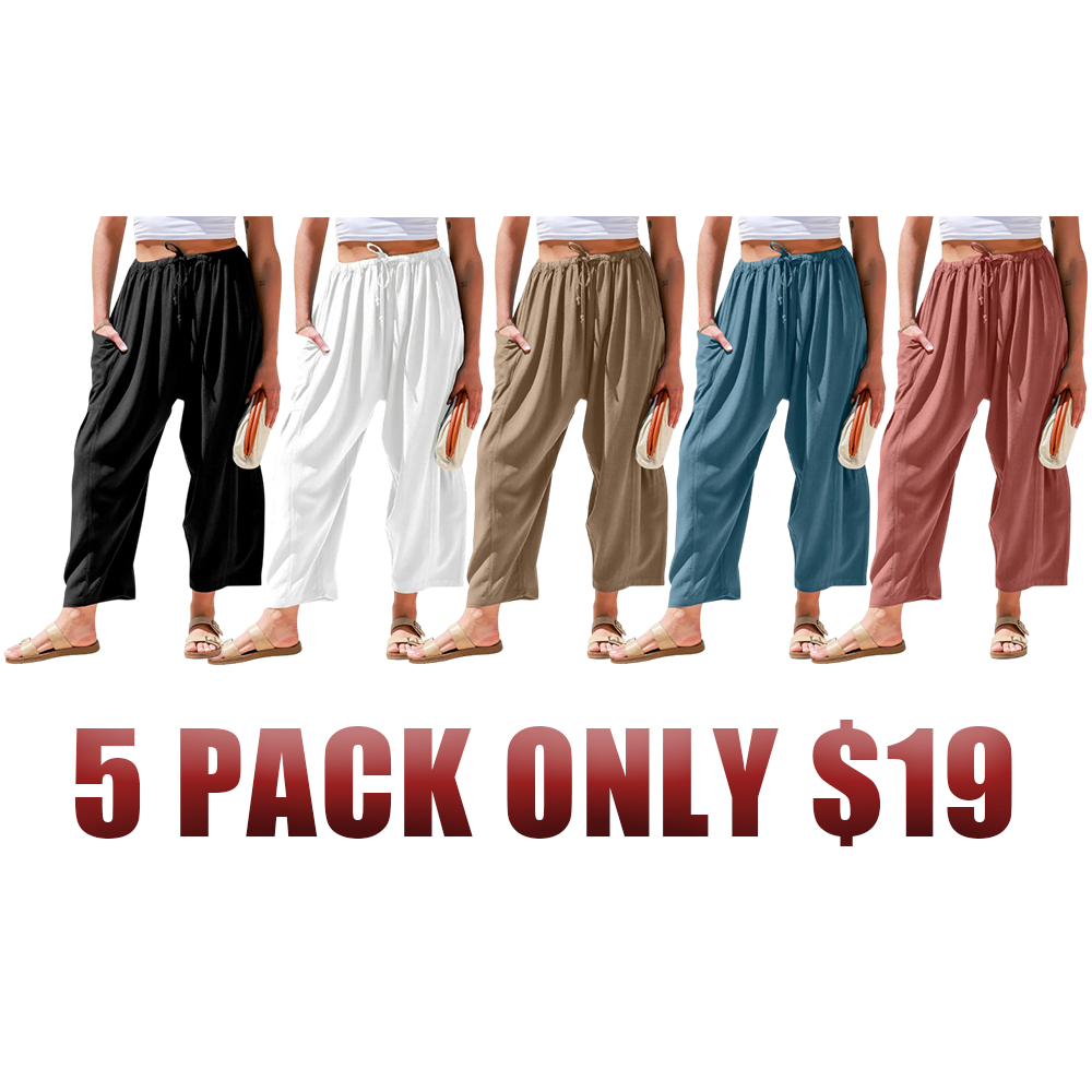 Women's Linen Blend Wide Leg Pants with Pockets