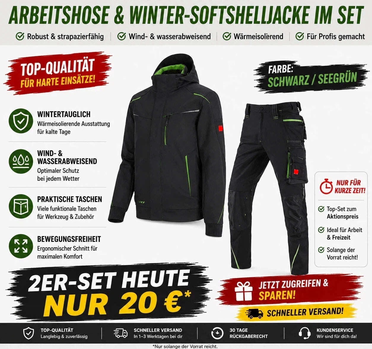 Letzter Verkaufstag-Offizieller Markenshop-Softshelljacke x Bundhose Set