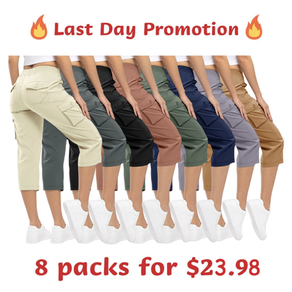 Womens Cargo Capris Lightweight Hiking Pants 6 Pockets