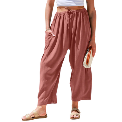 Women's Linen Blend Wide Leg Pants with Pockets