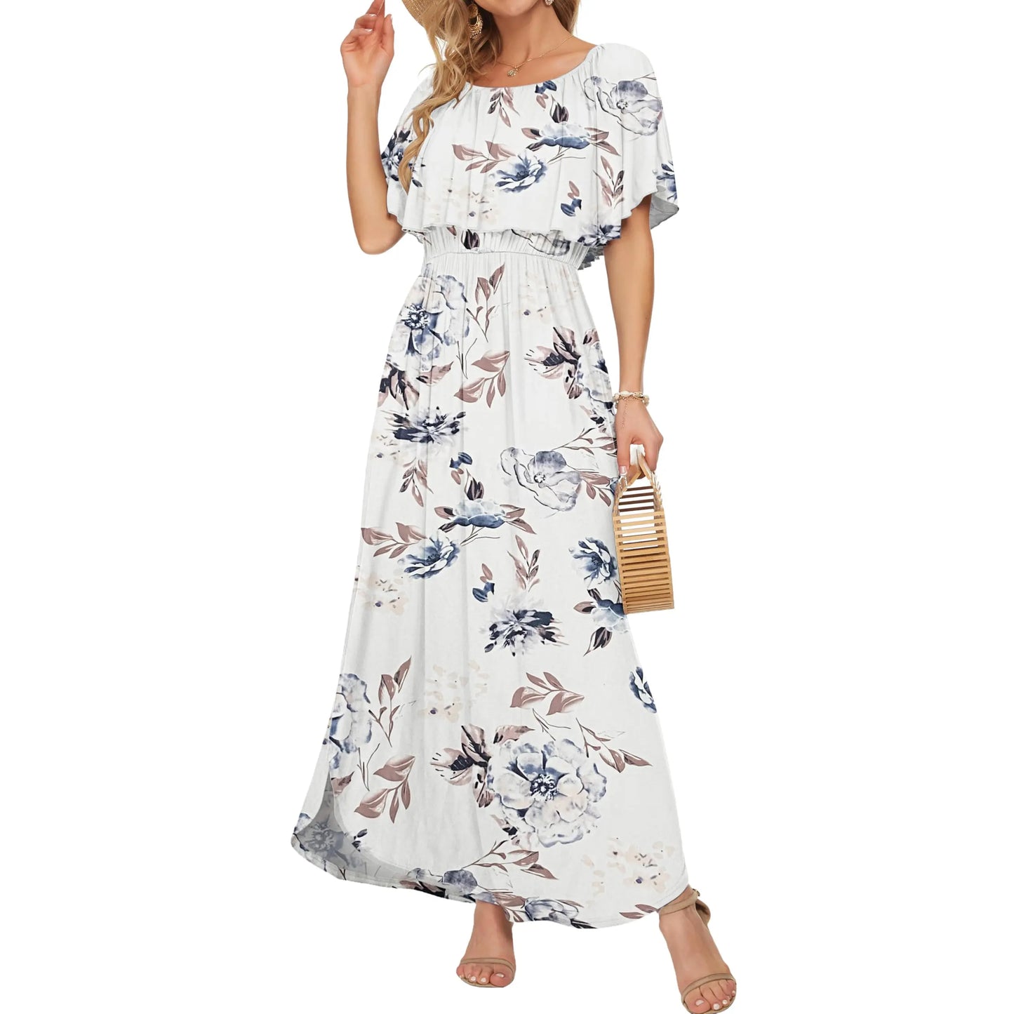 Women's Plus Size Off-Shoulder Floral Maxi Dress with Side Split