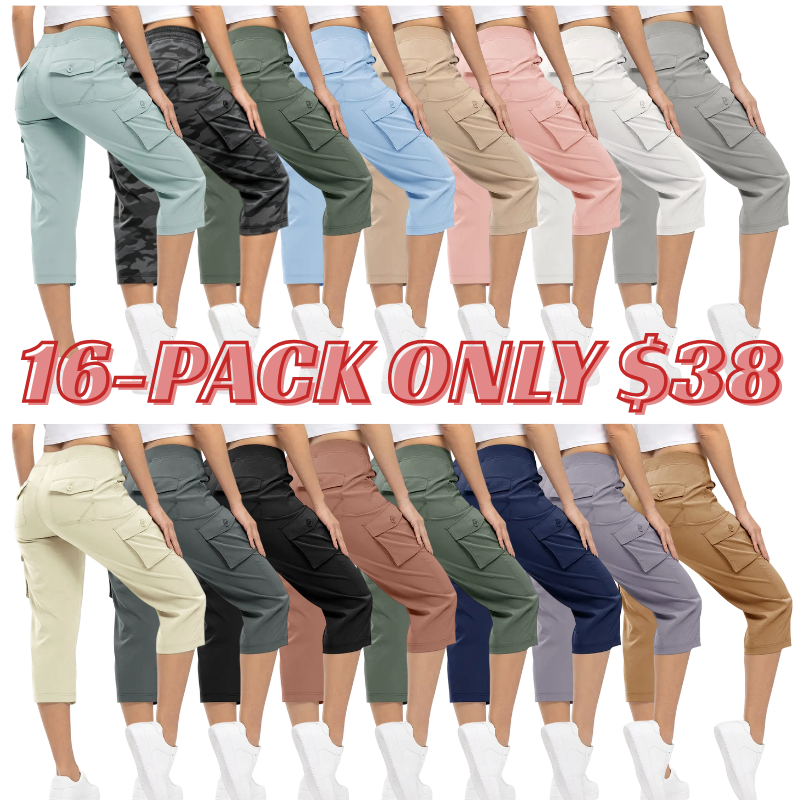 Womens Cargo Capris Lightweight Hiking Pants 6 Pockets
