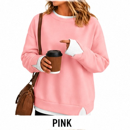 【LAST DAY SALE】Women's Oversized Layered Crewneck Sweatshirt - Ultra Cozy