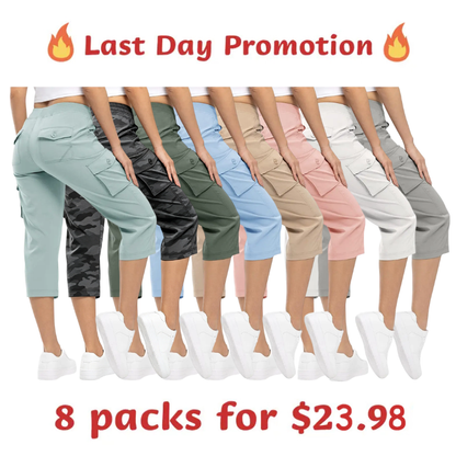 Womens Cargo Capris Lightweight Hiking Pants 6 Pockets