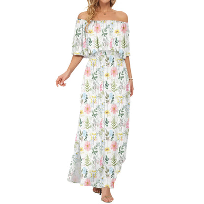 Women's Plus Size Off-Shoulder Floral Maxi Dress with Side Split